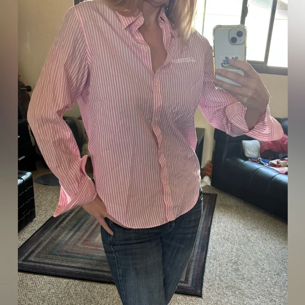 Lauren Ralph Lauren Pink Striped Button Down Shirt HLF - Picture 4 of 7